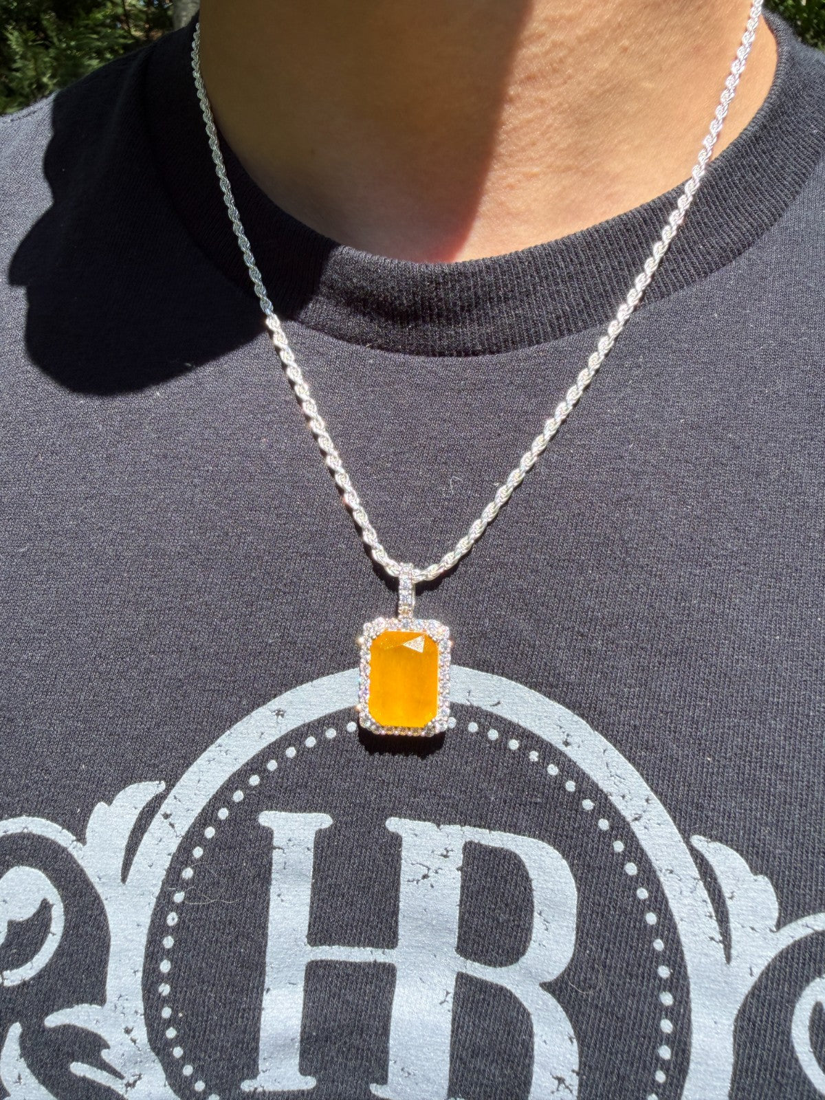 MOISSANITE Royalty Honey Pendant - 925 Silver - Genuine Yellow Sapphire Stone