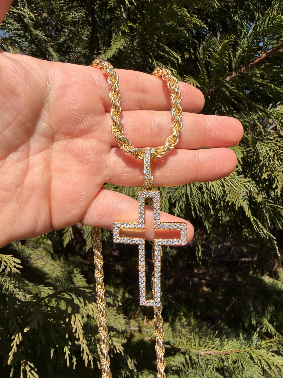 MOISSANITE Classic Cross Cutout Pendant - 14k Gold Vermeil 925 Silver - 3 Sizes 1.33"-3"