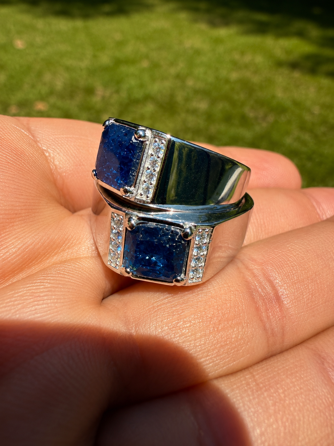 MOISSANITE Kingsmark Ring - 925 Silver - Genuine Blue Sapphire Stone
