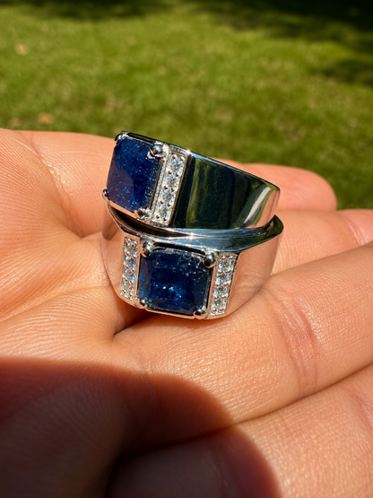 MOISSANITE Kingsmark Ring - 925 Silver - Genuine Blue Sapphire Stone