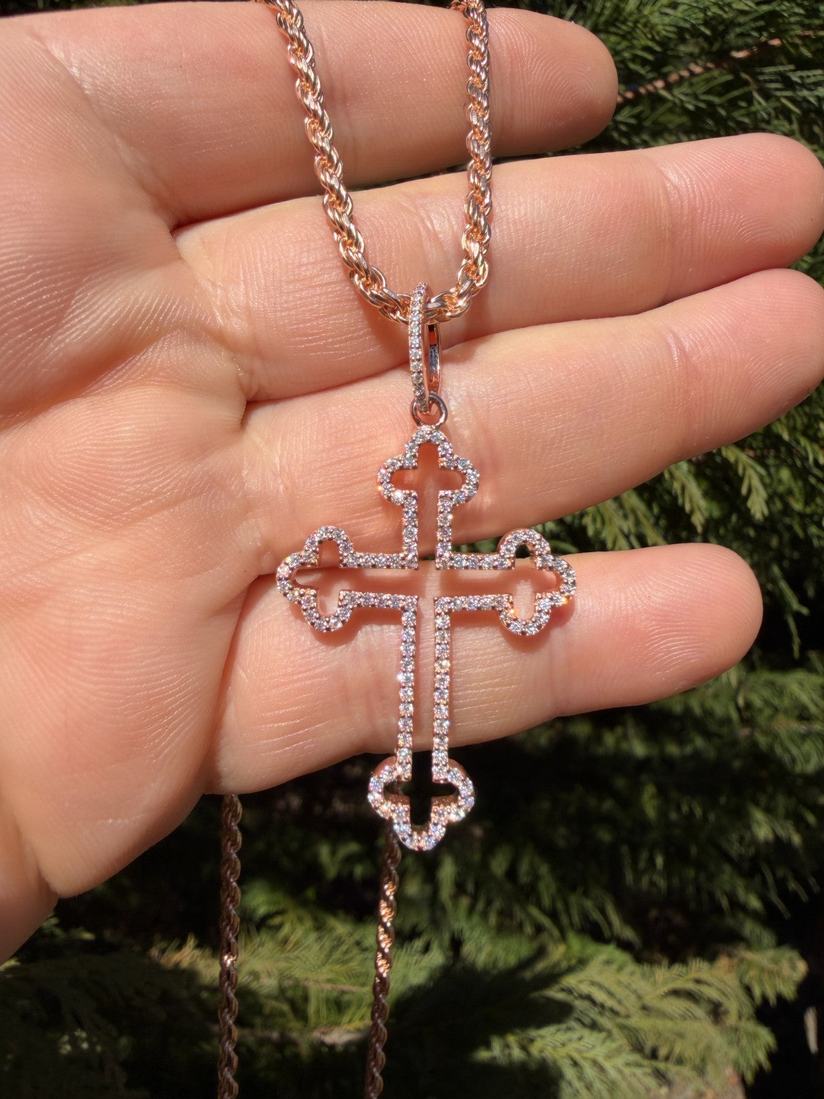 MOISSANITE Gothic Cross Cutout Pendant - 14k Rose Gold Vermeil 925 Silver - 3 Sizes 1.33"-3"