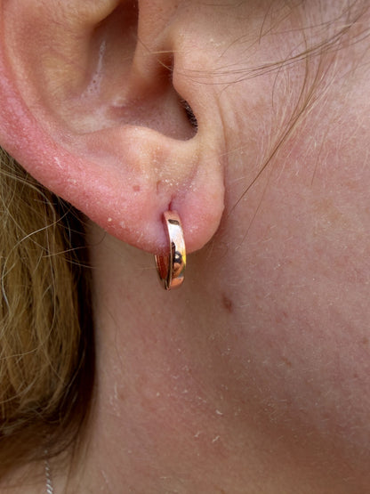 Plain Small Huggie Hoop Earrings - 14k Rose Gold Vermeil 925 Silver - 12.5mm