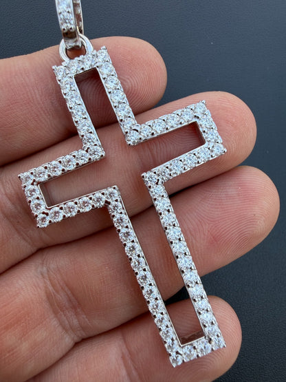 MOISSANITE Classic Cross Cutout Pendant - 925 Silver - 3 Sizes 1.33"-3"