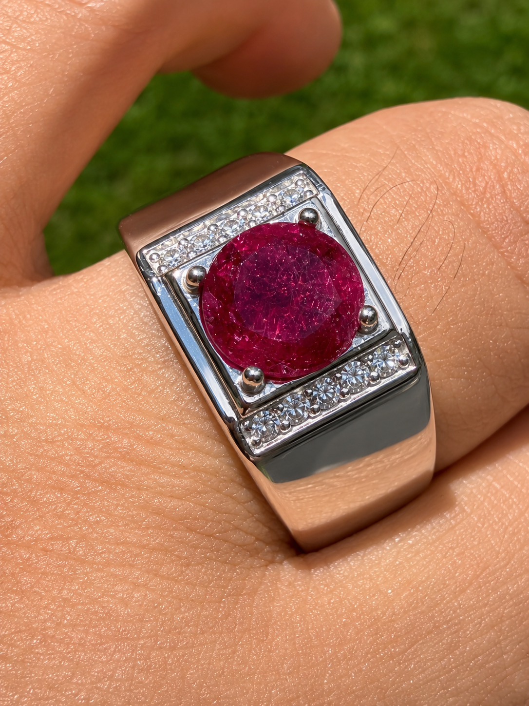 MOISSANITE Monarch Ring - 925 Silver - Genuine Red Ruby Stone