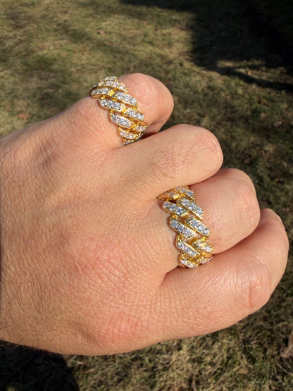 MOISSANITE 11.5mm Iced Out Prong Cuban Eternity Band Ring - 14k Gold Vermeil 925 Silver