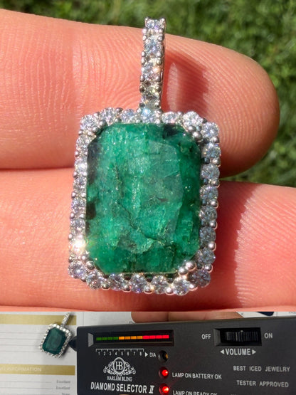 MOISSANITE Royalty Green Phantom Pendant - 925 Silver - Green Emerald Stone