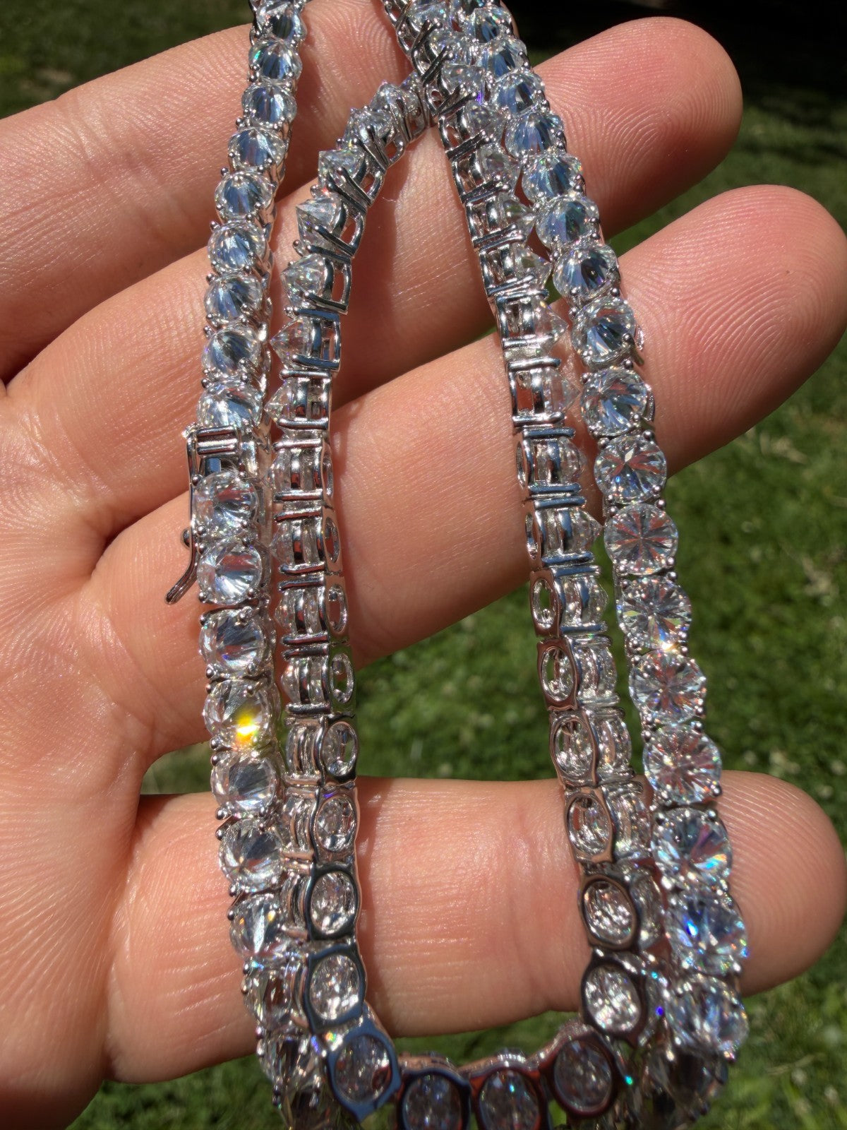 MOISSANITE Upside Down Reverse Set Tennis Chain Necklace Iced Out - 925 Silver - 5mm - 16"-30"
