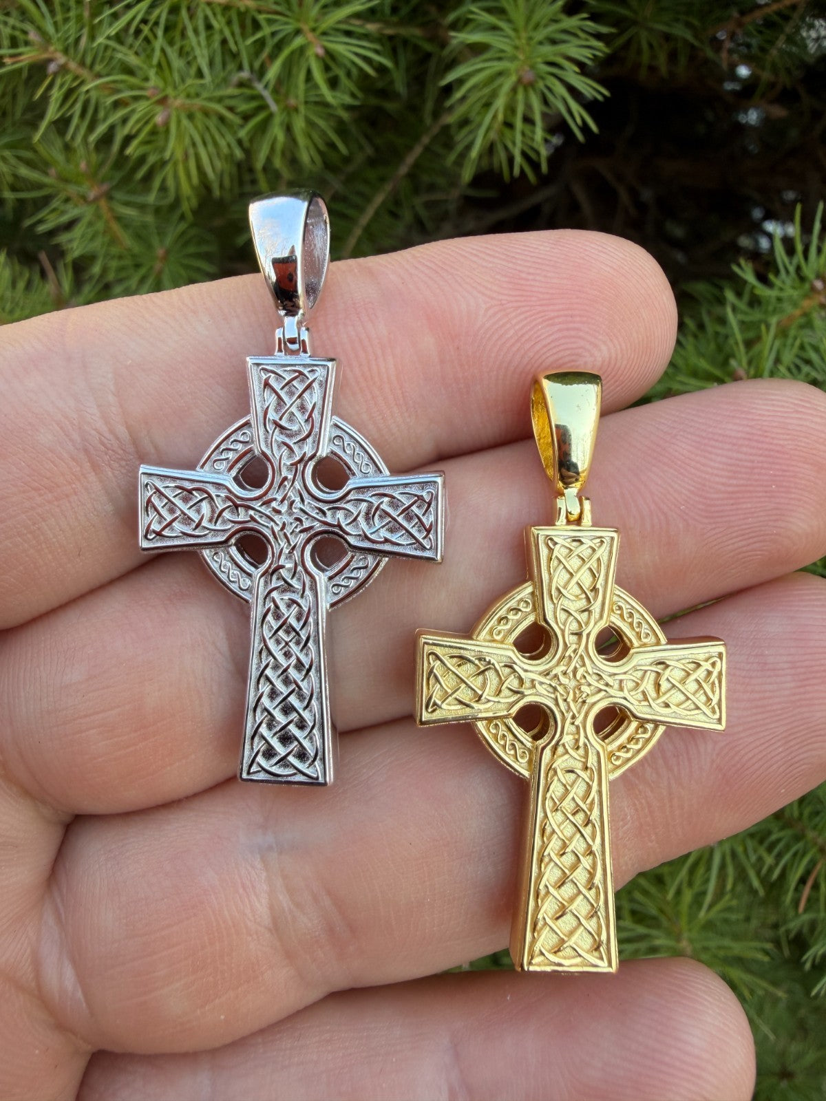 Handmade Viking Celtic Cross Pendant - 14k Gold Vermeil 925 Silver - Medium 1.75"