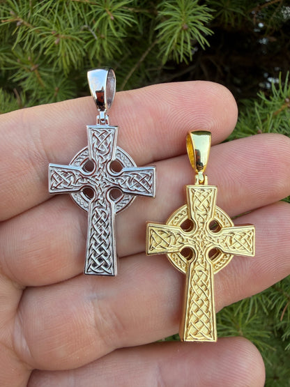 Handmade Viking Celtic Cross Pendant - 14k Gold Vermeil 925 Silver - Medium 1.75"