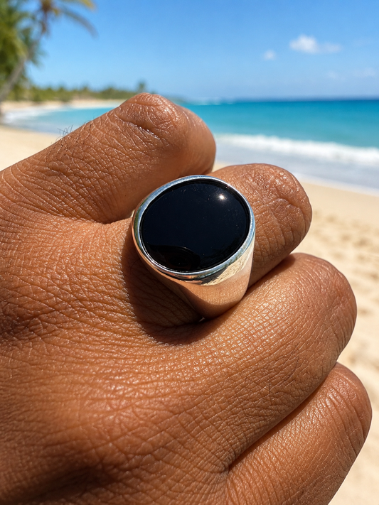 Shadow Boss Ring - 925 Silver - Genuine Black Onyx Stone