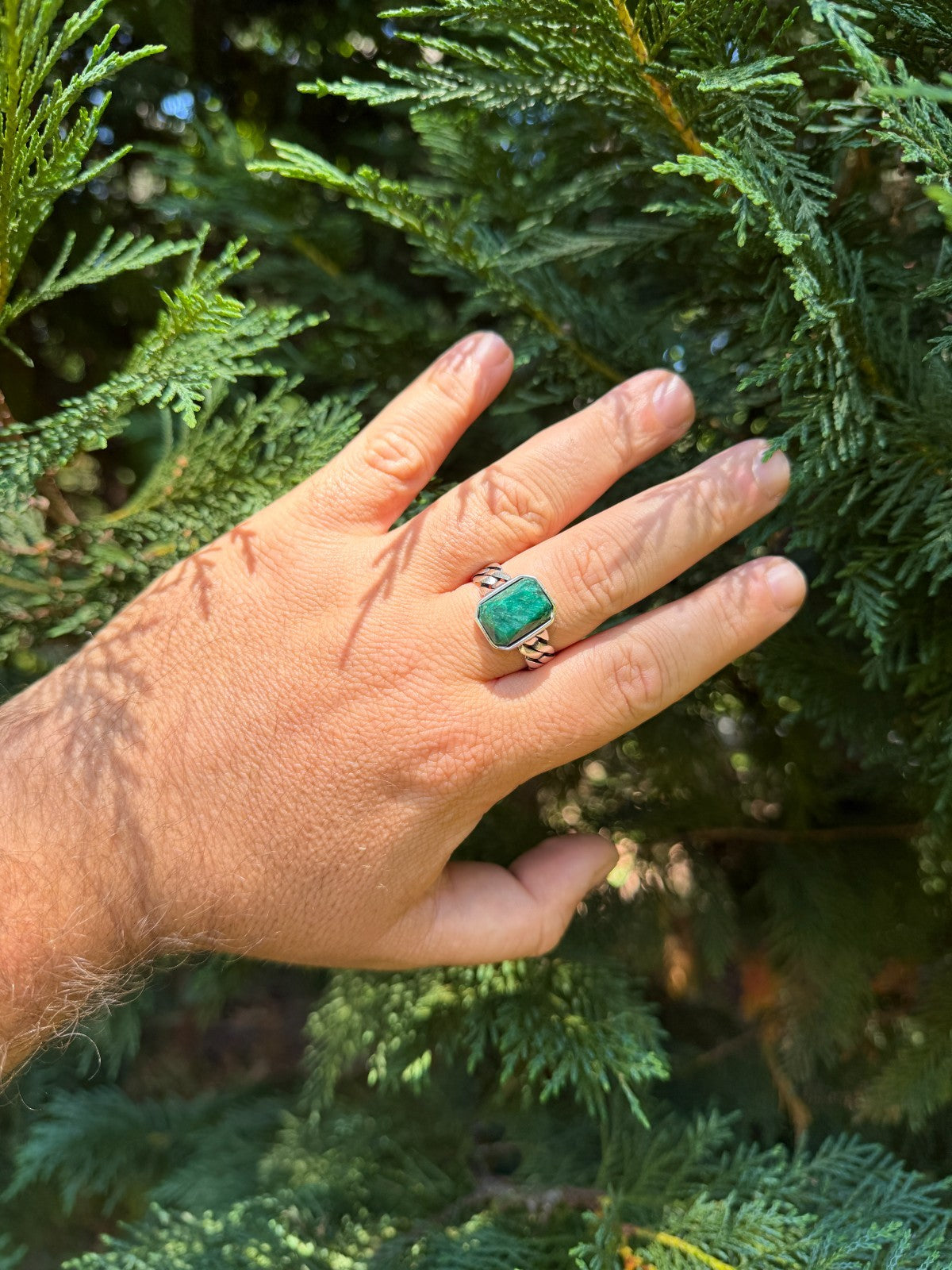 Havana Cuban Ring - 925 Silver - Genuine Green Emerald Stone