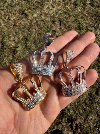 MOISSANITE Royalty Crown Pendant - 14k Yellow/Rose Gold Vermeil or 925 Silver - Large 2"