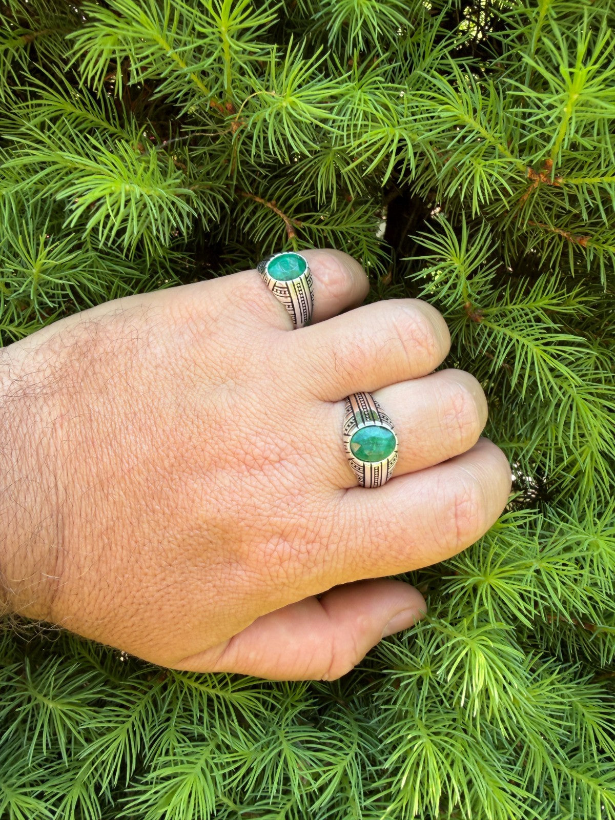 Royal Dynasty Ring - 925 Silver Oxidized - Genuine Green Emerald Stone