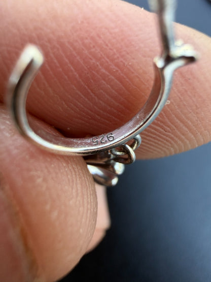 Hearts Of Chrome Huggie Hoops W. Dangle Cross Earrings - 925 Silver Oxidized