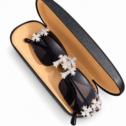 MOISSANITE Hearts Chrome Cross Iced Out Sunglasses - 925 Silver Buffs - Black