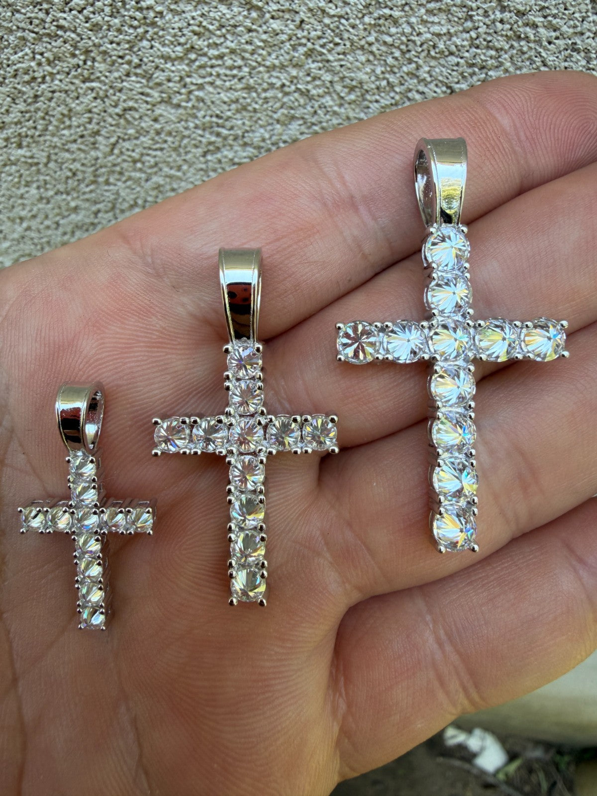 Real 925 Silver Cross Iced Pendant Upside Down Set Reverse MOISSANITE Necklace