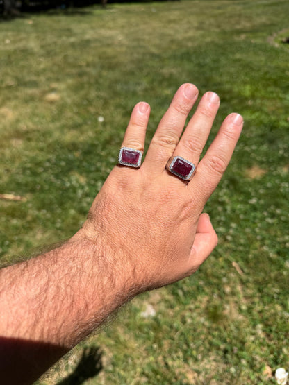 MOISSANITE Fortress Ring - 925 Silver - Genuine Red Ruby Stone
