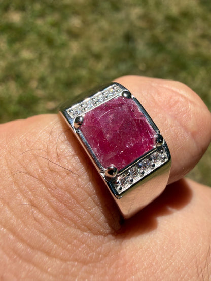 MOISSANITE Monarch Ring - 925 Silver - Genuine Red Ruby Stone