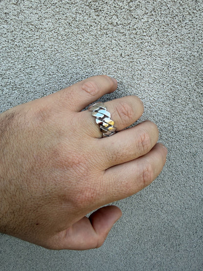 Classic 11.5mm Prong Miami Cuban Eternity Band Ring - 925 Silver - Plain