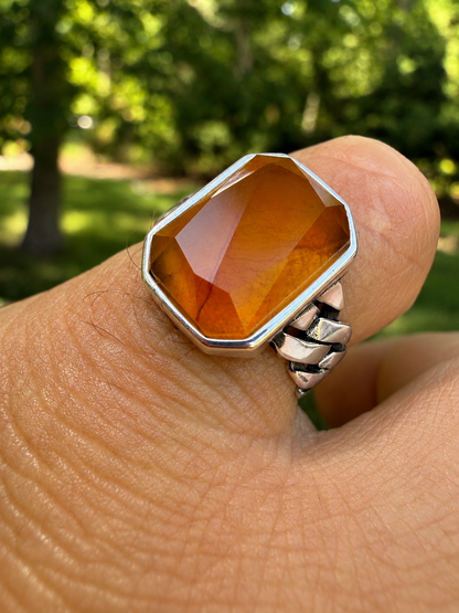 Havana Cuban Ring - 925 Silver - Genuine Yellow Sapphire Stone