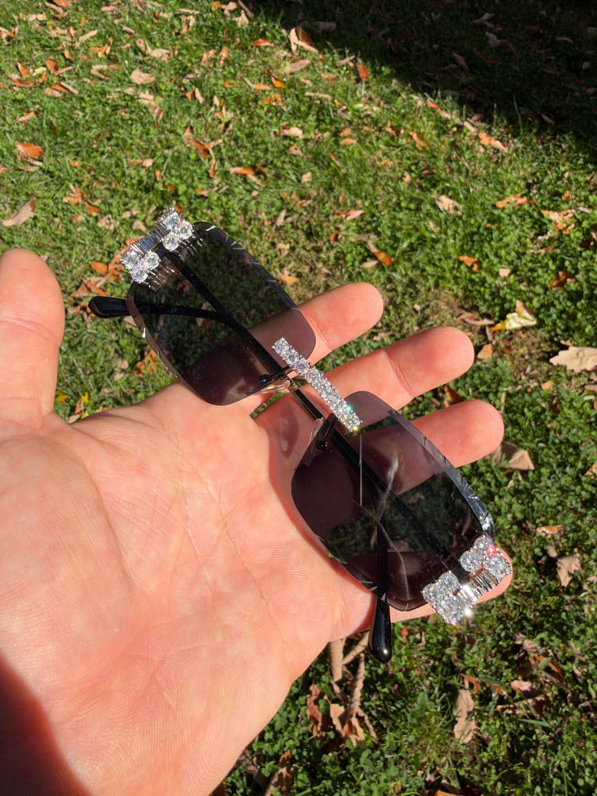 MOISSANITE Big Stone 15ct Iced Out Sunglasses - 925 Silver Buffs - Black
