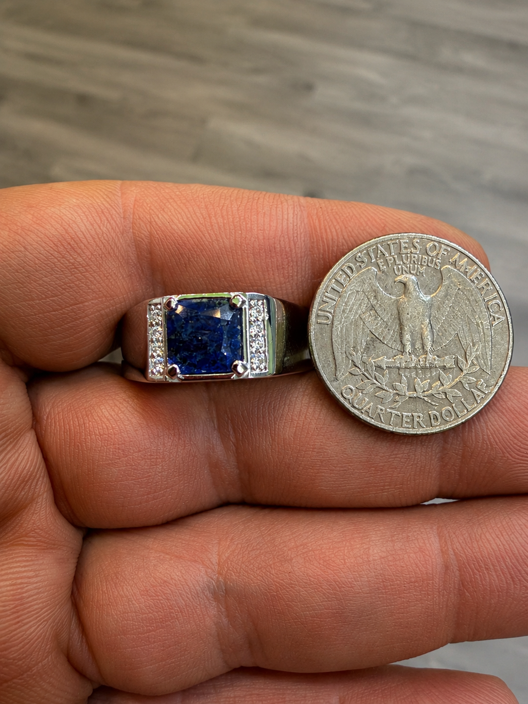 MOISSANITE Kingsmark Ring - 925 Silver - Genuine Blue Sapphire Stone