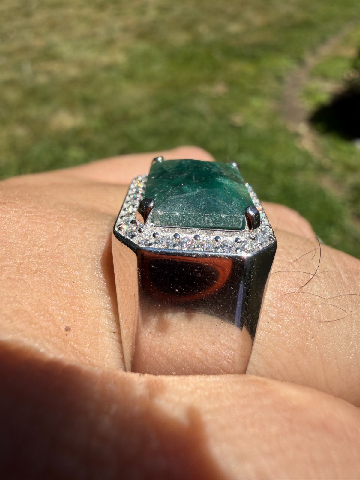 MOISSANITE Fortress Ring - 925 Silver - Genuine Green Emerald Stone