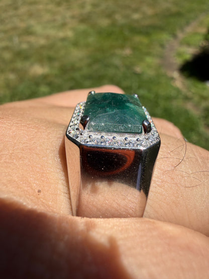 MOISSANITE Fortress Ring - 925 Silver - Genuine Green Emerald Stone