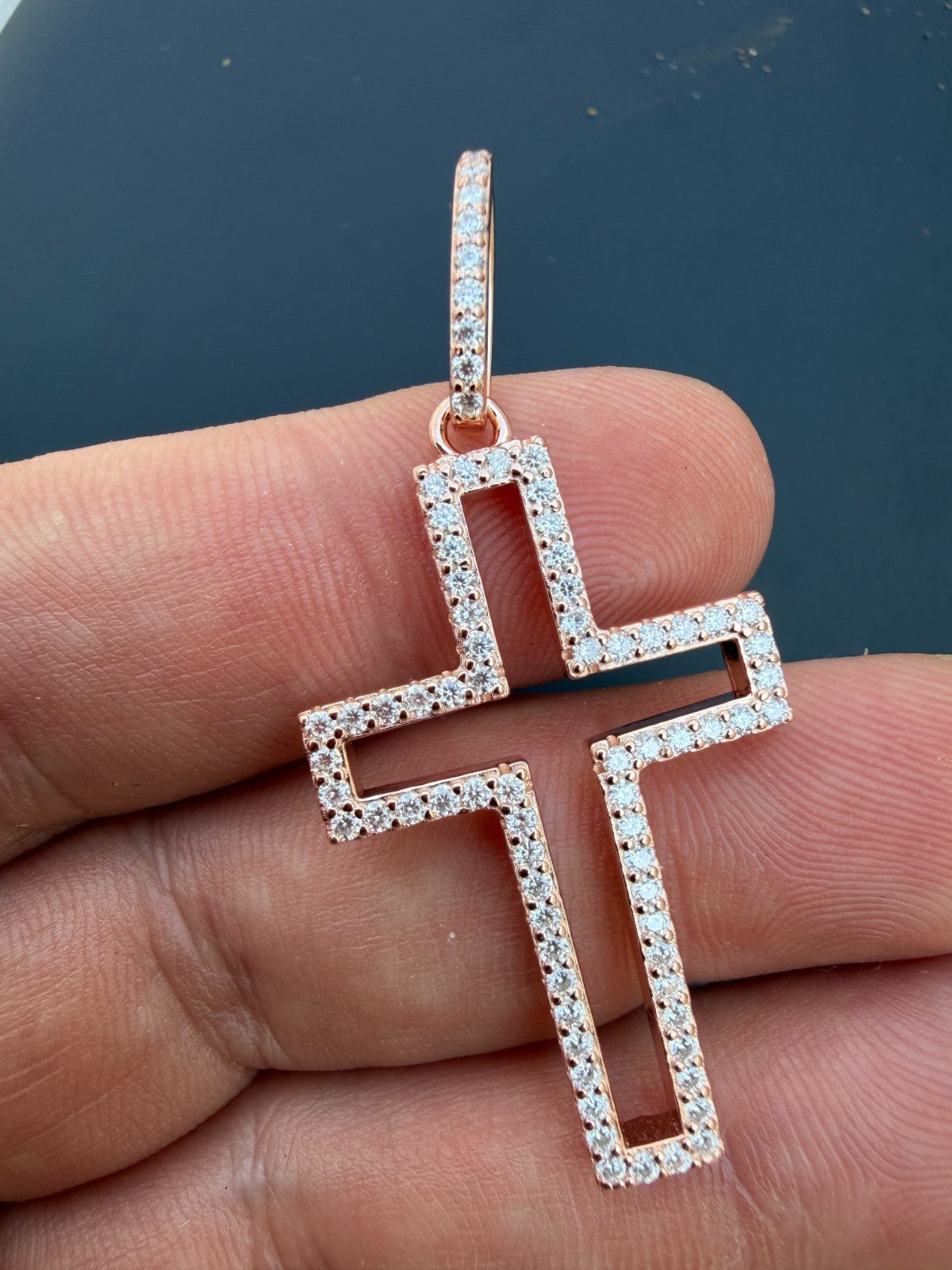 MOISSANITE Classic Cross Cutout Pendant - 14k Rose Gold Vermeil 925 Silver - 3 Sizes 1.33"-3"
