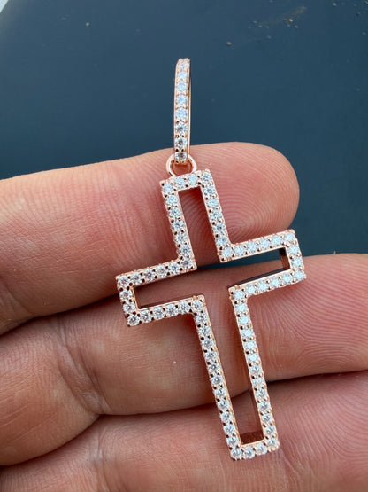 MOISSANITE Classic Cross Cutout Pendant - 14k Rose Gold Vermeil 925 Silver - 3 Sizes 1.33"-3"