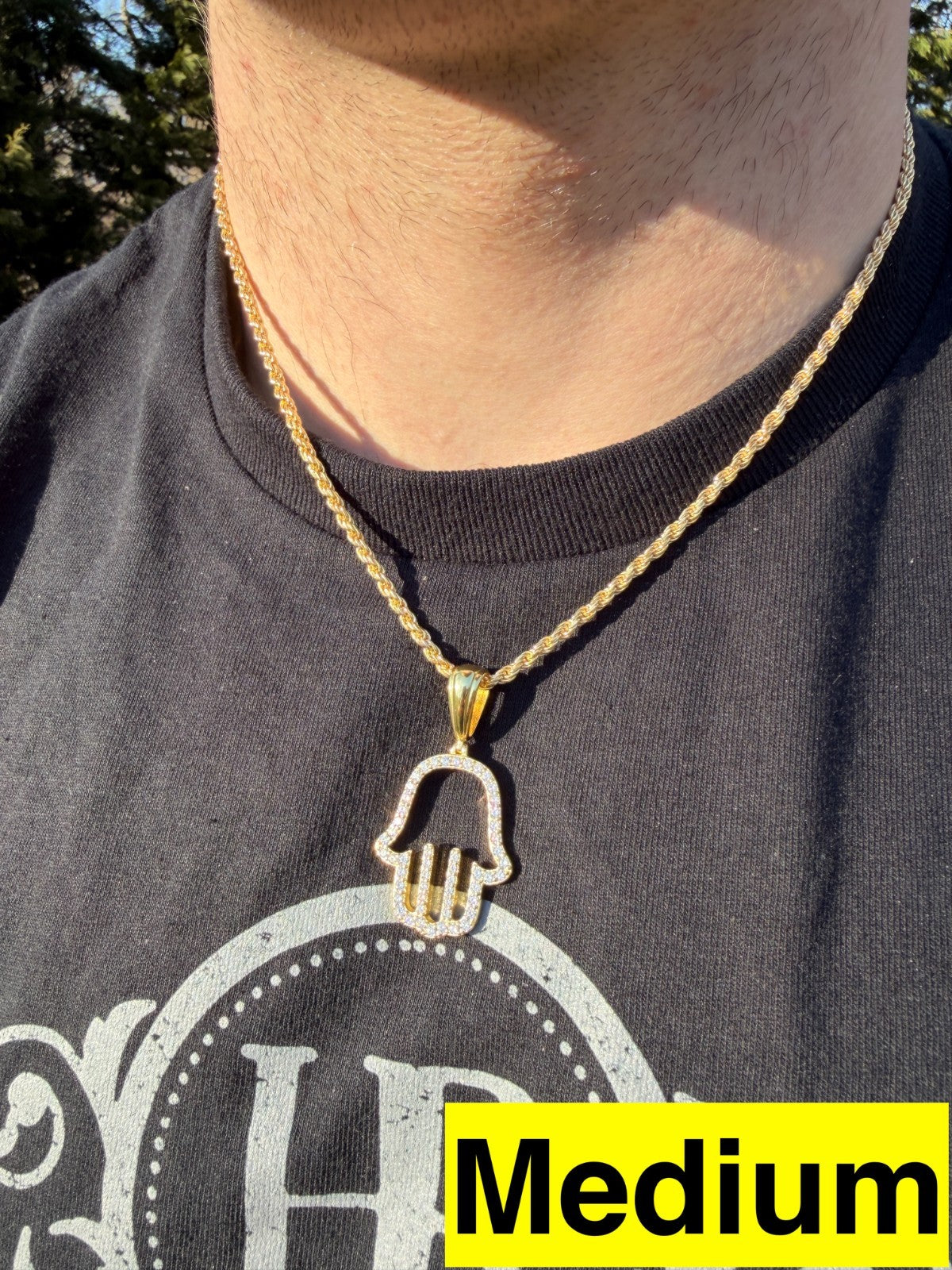 MOISSANITE Hamsa Cutout Pendant - 14k Gold Vermeil 925 Silver - 3 Sizes 1.25"-2.75"