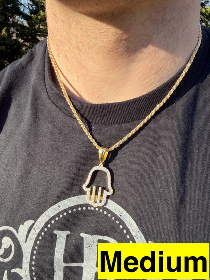 MOISSANITE Hamsa Cutout Pendant - 14k Gold Vermeil 925 Silver - 3 Sizes 1.25"-2.75"