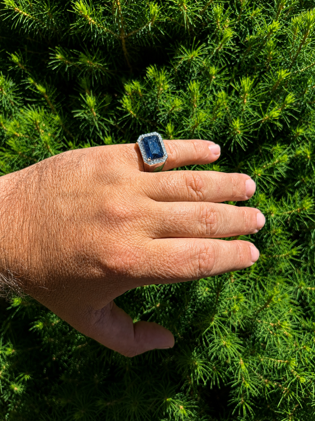 MOISSANITE Fortress Ring - 925 Silver - Genuine Blue Sapphire Stone