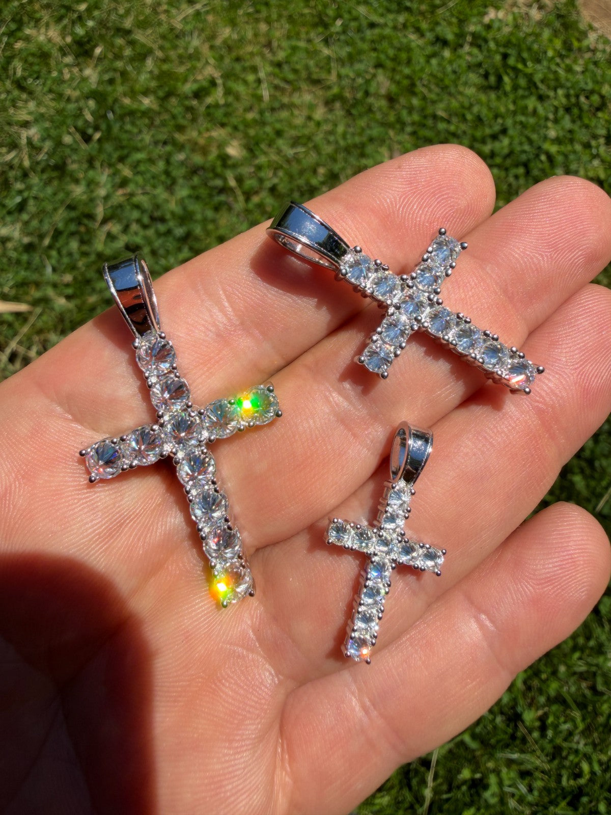 Real 925 Silver Cross Iced Pendant Upside Down Set Reverse MOISSANITE Necklace