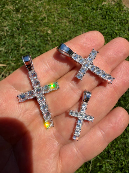 Real 925 Silver Cross Iced Pendant Upside Down Set Reverse MOISSANITE Necklace