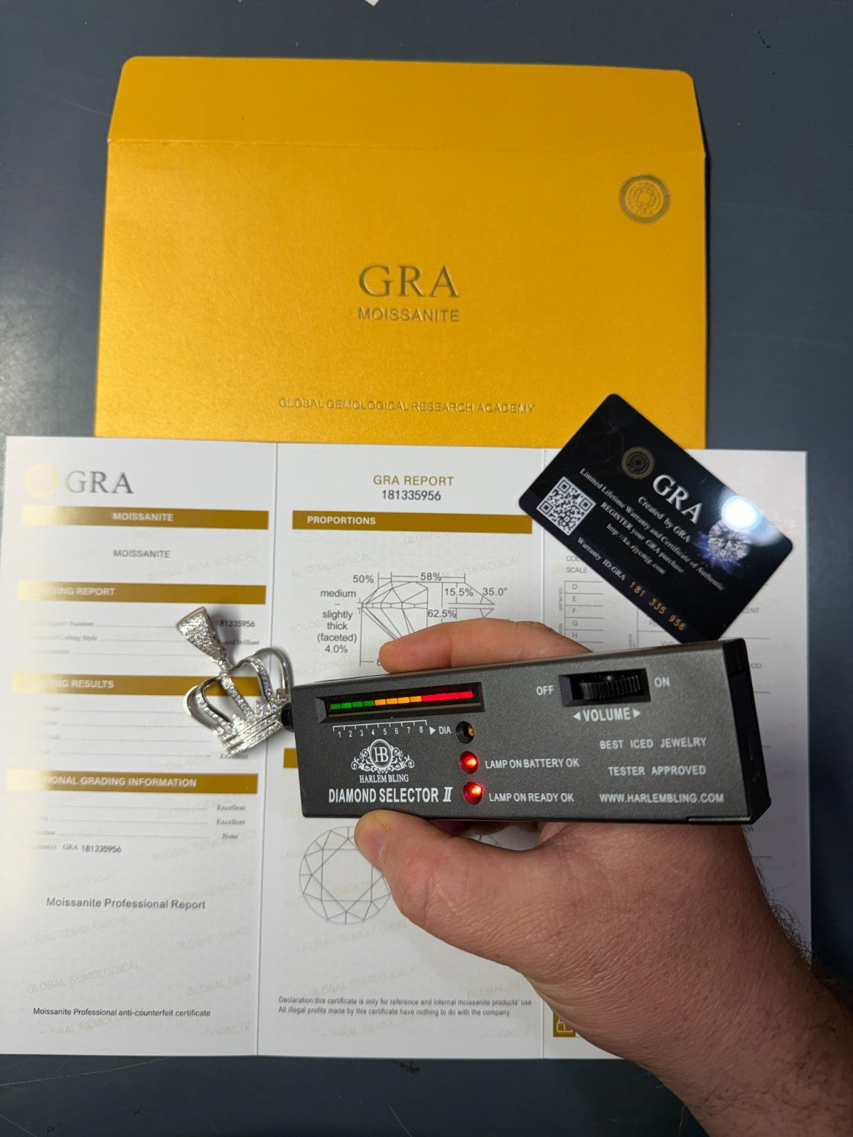 MOISSANITE Royalty Crown Pendant - 14k Yellow/Rose Gold Vermeil or 925 Silver - Large 2"