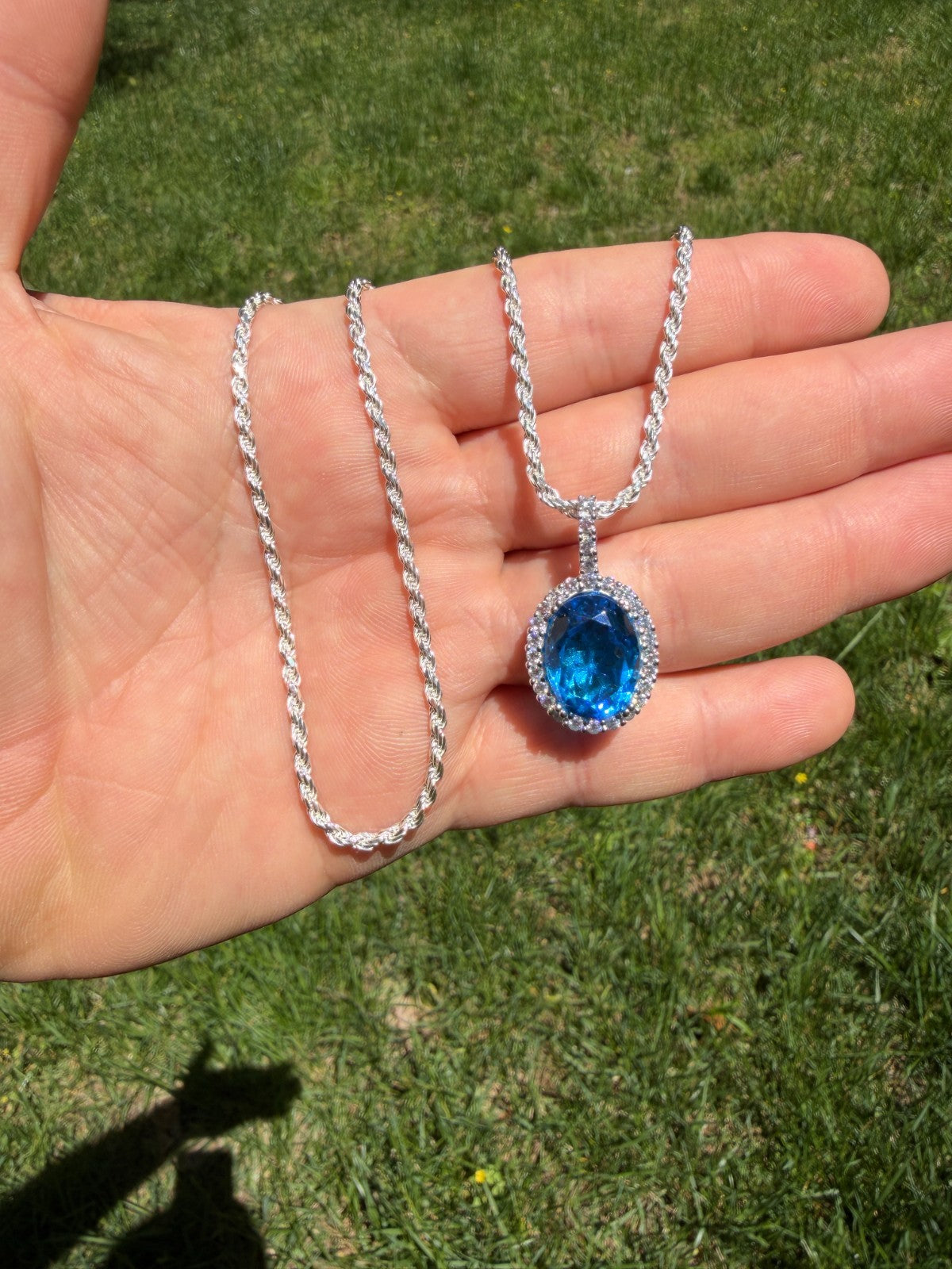 MOISSANITE Royalty Ocean Freeze Pendant - 925 Silver - Oval Lab Aquamarine Stone