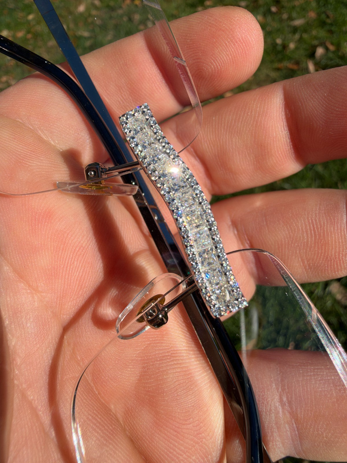 MOISSANITE Baguette Custom Iced Out Sunglasses - 925 Silver Buffs - Clear