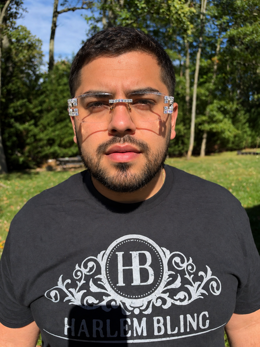 MOISSANITE Big Stone 15ct Iced Out Sunglasses - 925 Silver Buffs - Clear