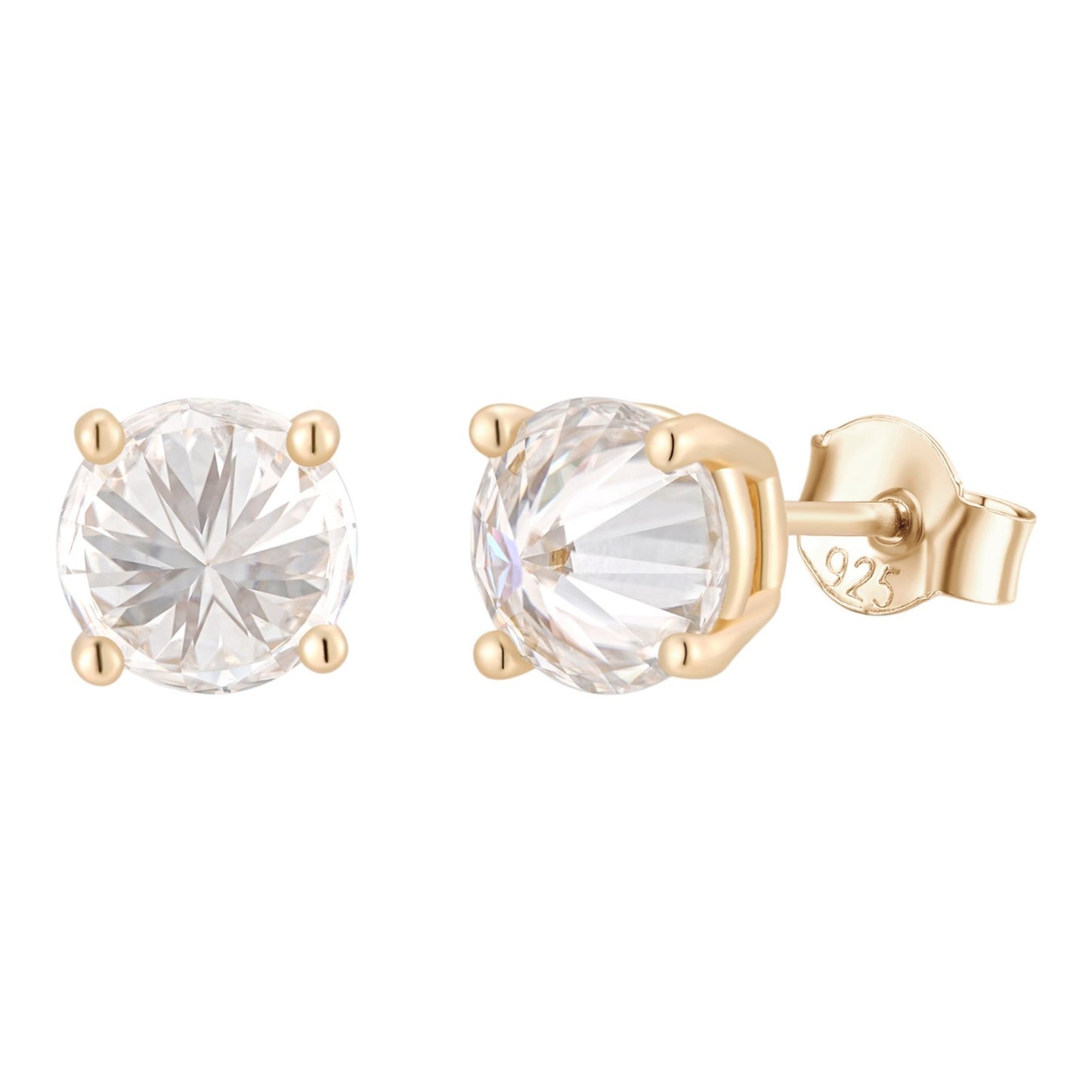 MOISSANITE Upside Down Reverse Set Pushback Stud Earrings - 14k Gold Vermeil 925 Silver - 5mm-8mm - 1-4ct