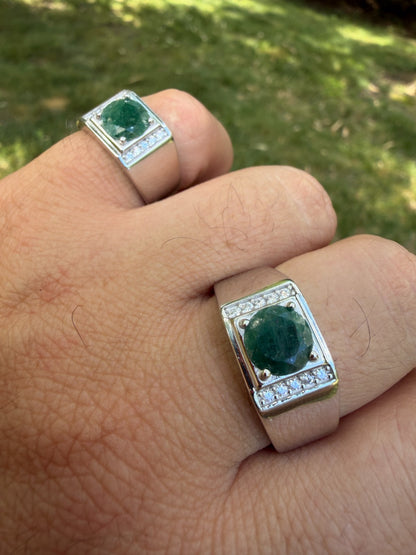 MOISSANITE Monarch Ring - 925 Silver - Genuine Green Emerald Stone