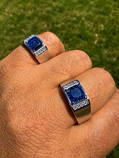 MOISSANITE Kingsmark Ring - 925 Silver - Genuine Blue Sapphire Stone