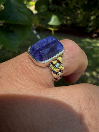 Havana Cuban Ring - 925 Silver - Genuine Blue Sapphire Stone