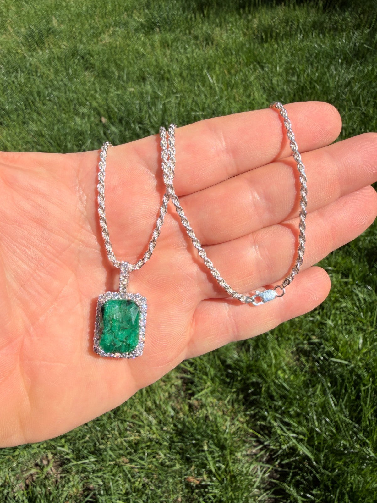 MOISSANITE Royalty Green Phantom Pendant - 925 Silver - Green Emerald Stone