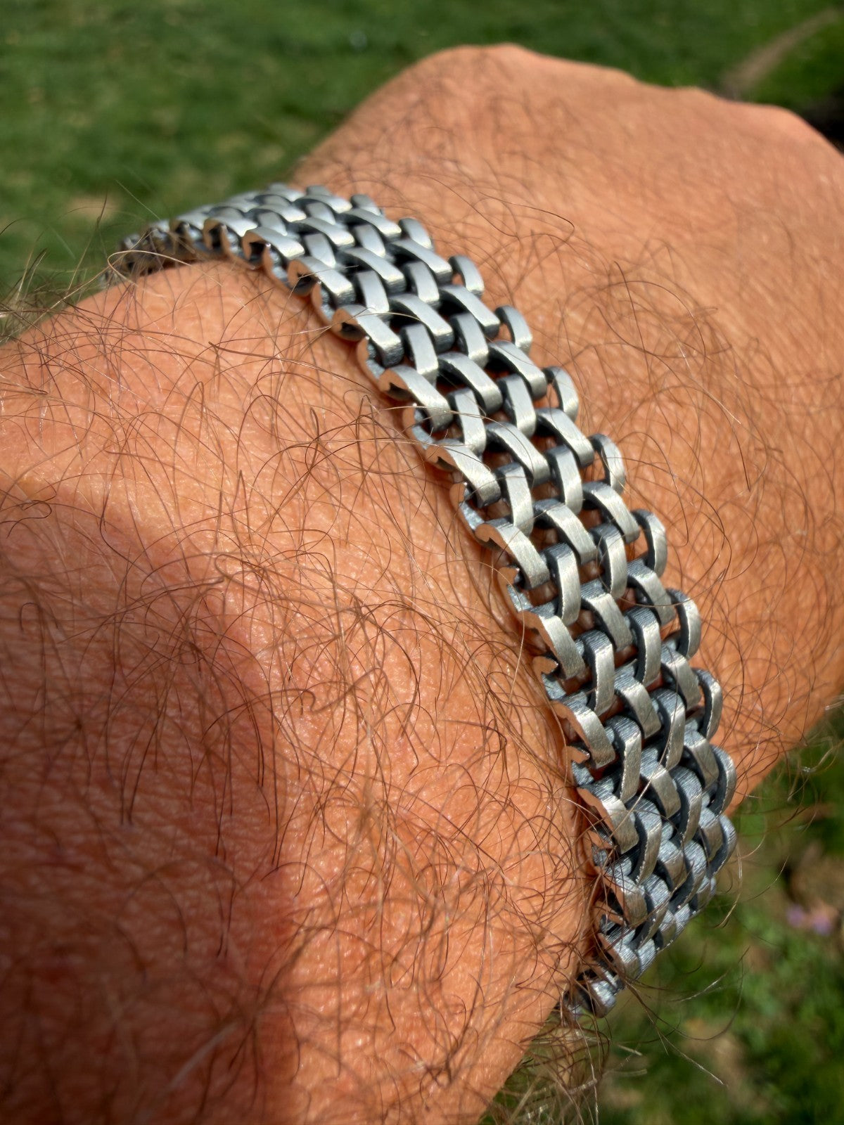 Mens Turquoise Wheat Woven Link Bracelet - 925 Sterling Silver - 8.5" - 12mm