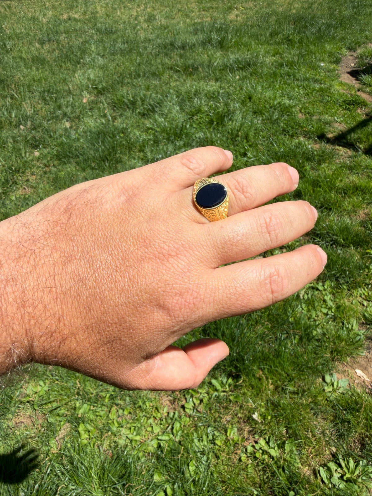 Columbian King Ring - 14k Gold Vermeil 925 Silver - Genuine Black Onyx Stone