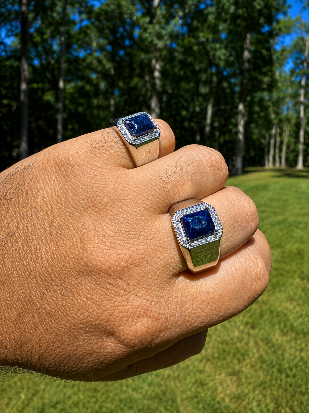 MOISSANITE Cardinal Crown Ring - 925 Silver - Genuine Blue Sapphire Stone