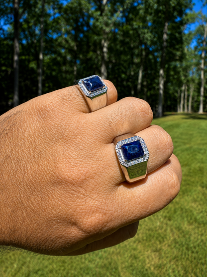 MOISSANITE Cardinal Crown Ring - 925 Silver - Genuine Blue Sapphire Stone
