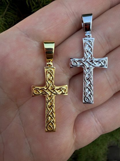 Viking Warrior Celtic Cross Pendant - 14k Gold Vermeil 925 Silver - Medium 1.75"