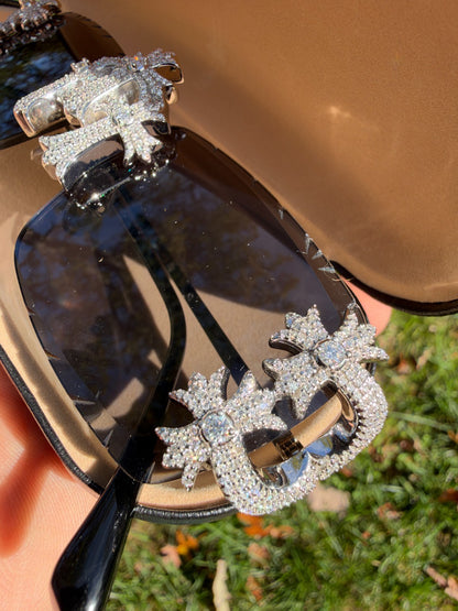 MOISSANITE Hearts Chrome Cross Iced Out Sunglasses - 925 Silver Buffs - Black